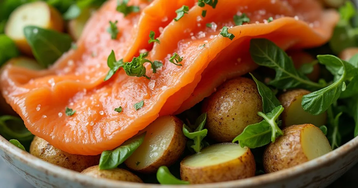 la Salade Tiède de Pommes de Terre et Saumon Fumé