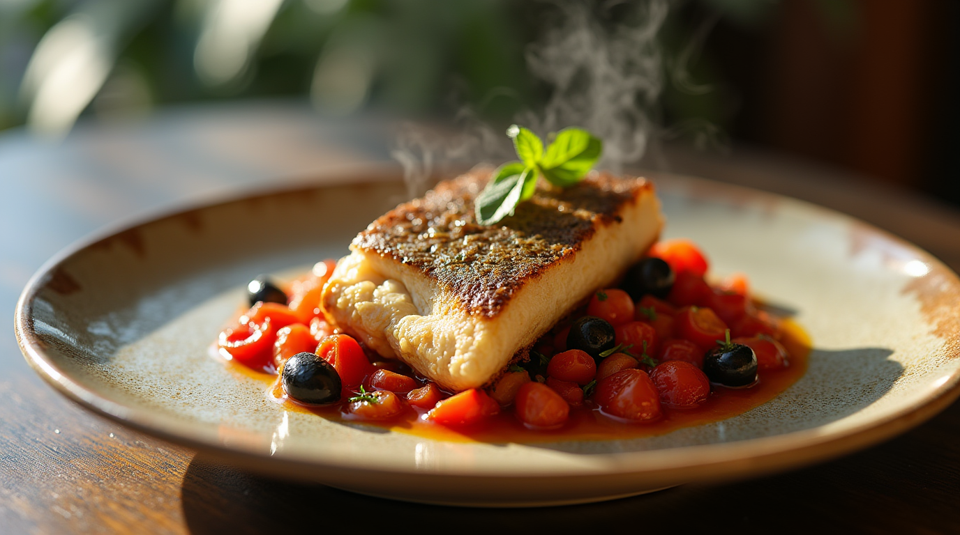 Black Bass à la Provençale avec Tomates et Olives