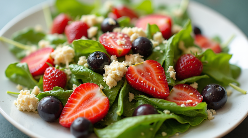 Salade de Pousses d'Épinards et Fraises