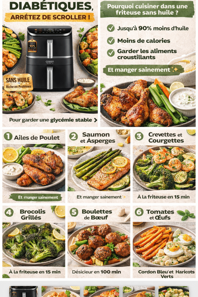 10 recettes à la friteuse à air qui n’augmentent presque pas la glycémie 🥦🍗