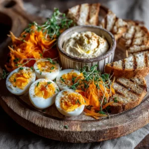 Assiette froide ig bas avec œufs durs houmous et pain de seigle